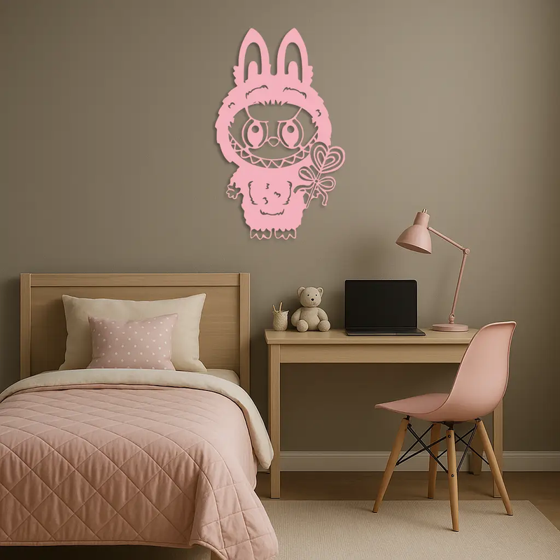 Pink Labubu Metal Wall Art – Playful Character Silhouette Decor - KAFGP008 by Enova Art