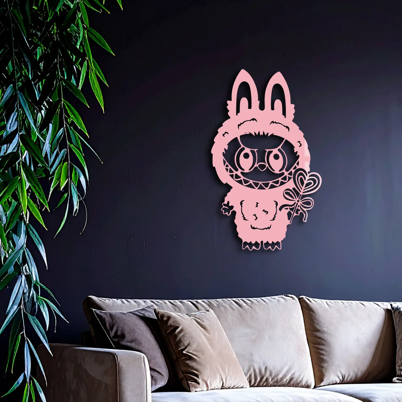 Pink Labubu Metal Wall Art – Playful Character Silhouette Decor - KAFGP008 by Enova Art