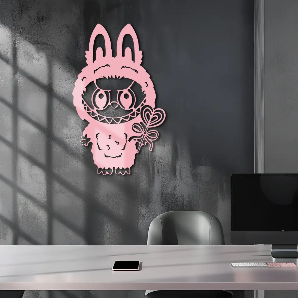 Pink Labubu Metal Wall Art – Playful Character Silhouette Decor - KAFGP008 by Enova Art