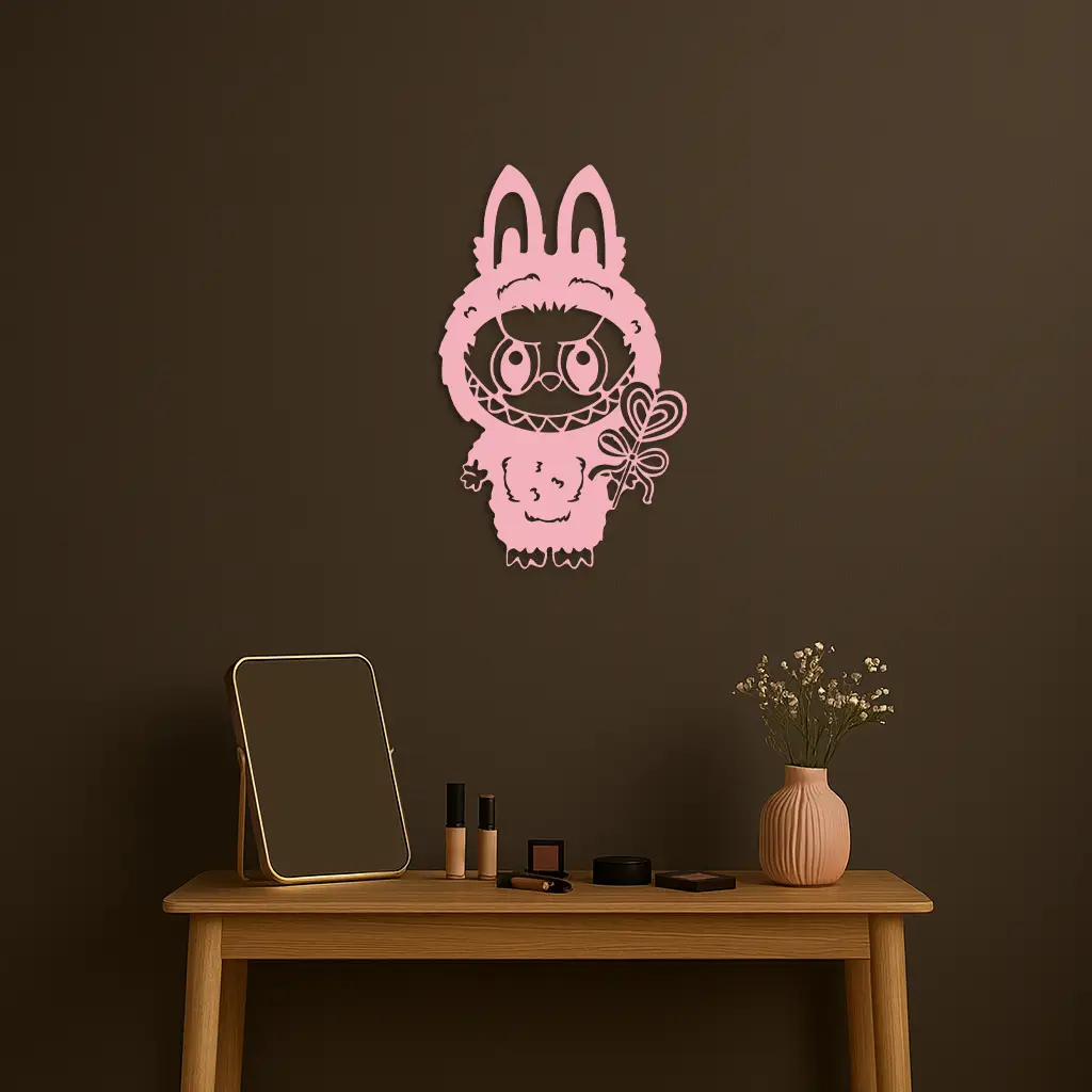 Pink Labubu Metal Wall Art – Playful Character Silhouette Decor - KAFGP008 by Enova Art
