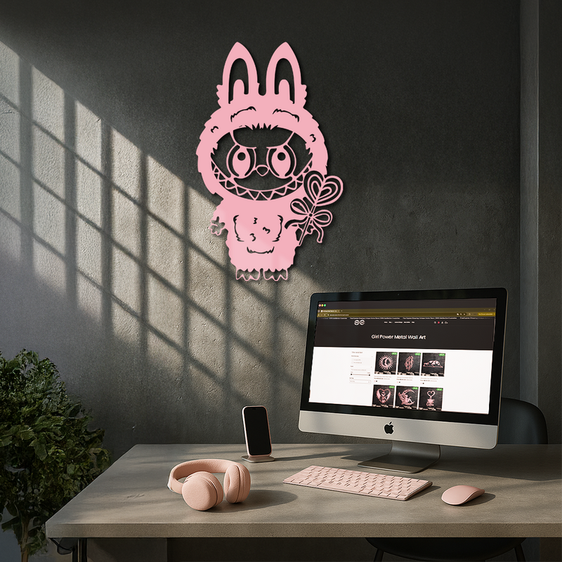 Pink Labubu Metal Wall Art – Playful Character Silhouette Decor - KAFGP008 by Enova Art