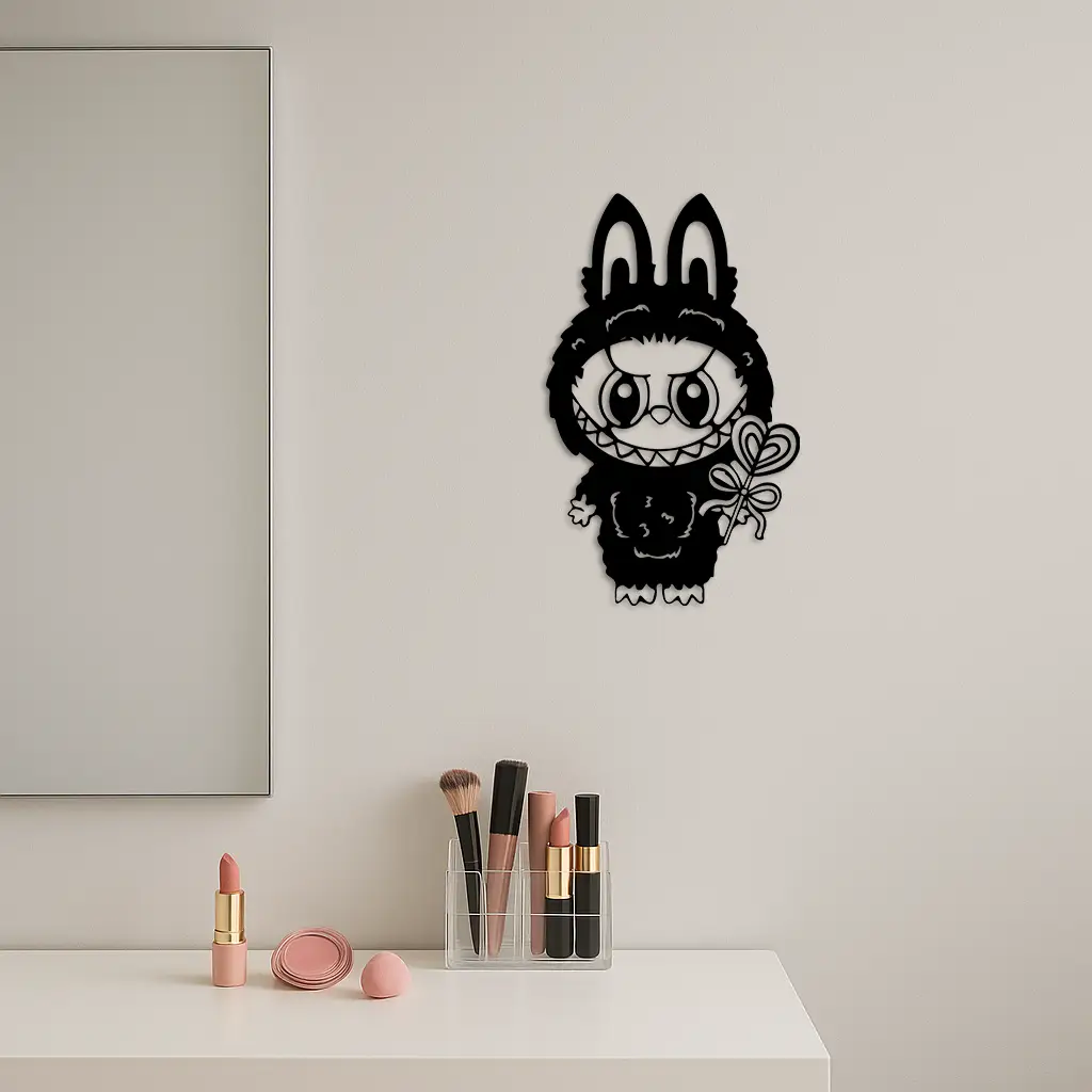 Pink Labubu Metal Wall Art – Playful Character Silhouette Decor - KAFGP008 by Enova Art