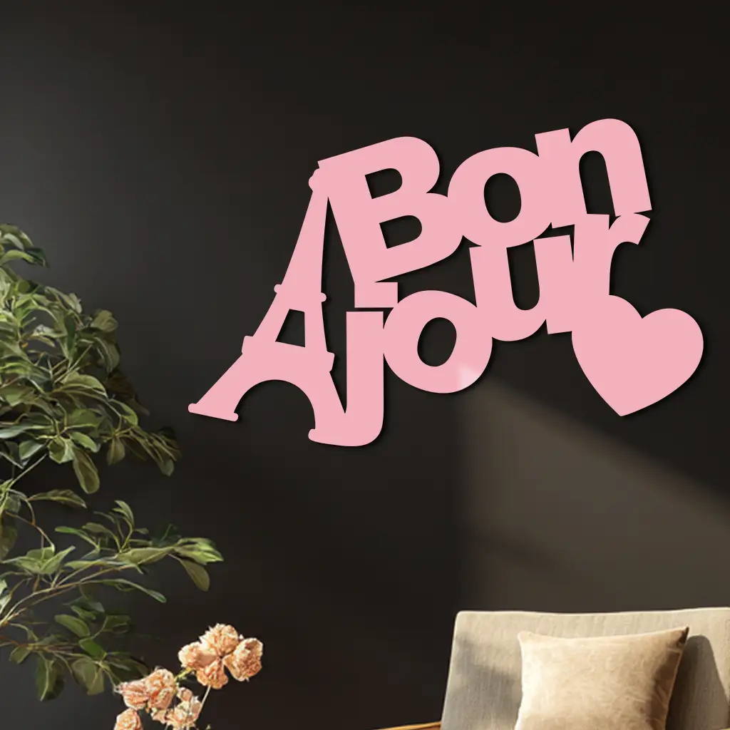 Pink Bonjour Eiffel Tower Metal Wall Art – Paris-Inspired Romantic Decor - KAFGP009 by Enova Art