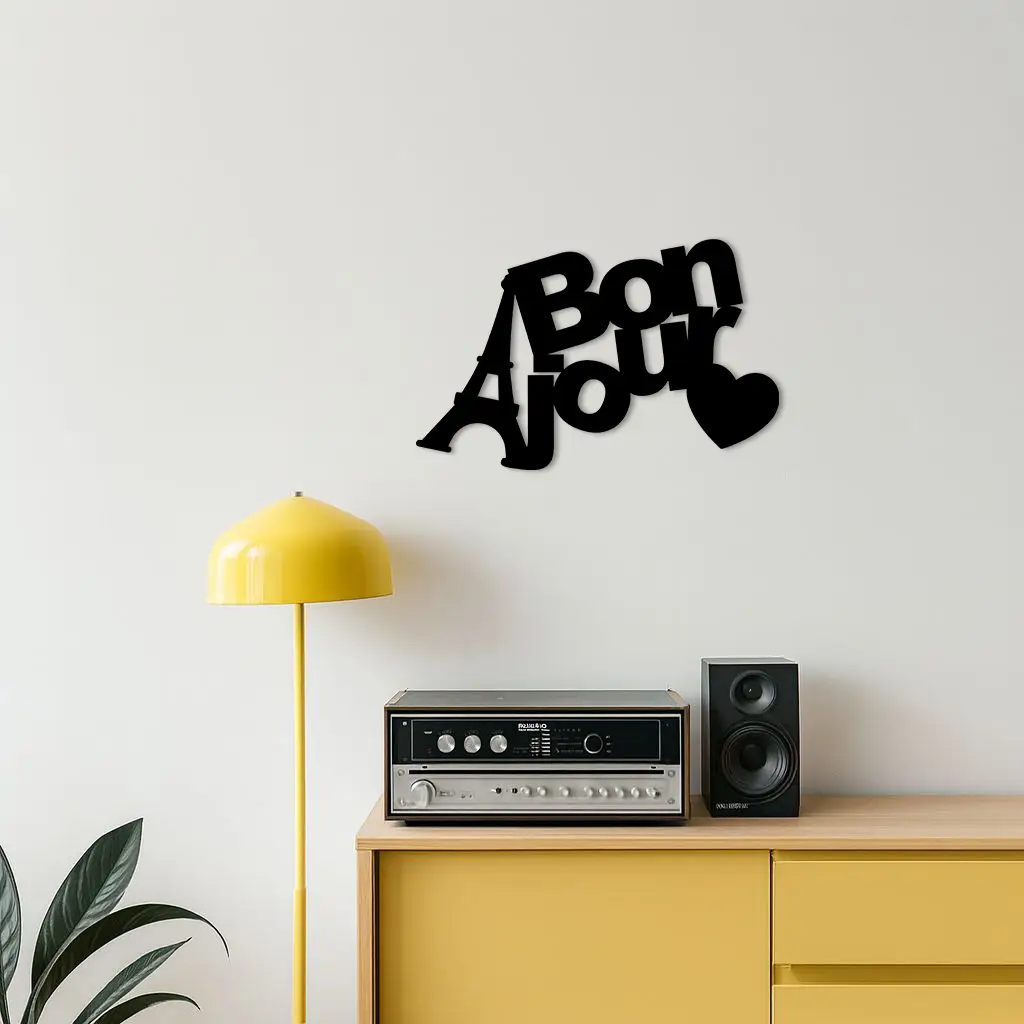 Pink Bonjour Eiffel Tower Metal Wall Art – Paris-Inspired Romantic Decor - KAFGP009 by Enova Art