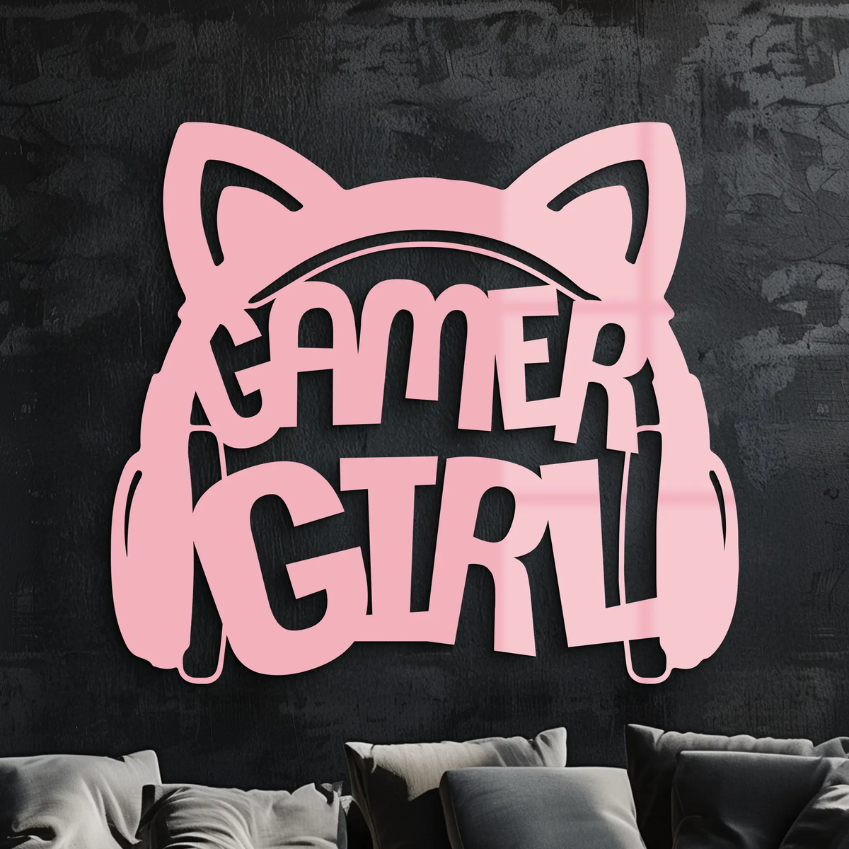 Pink Gamer Girl Metal Wall Art – Playful Gaming Headset Design - KAFGP010 by Enova Art