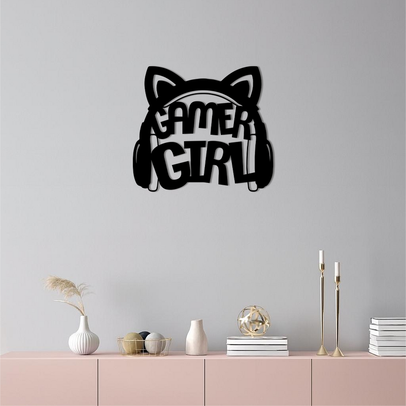 Pink Gamer Girl Metal Wall Art – Playful Gaming Headset Design - KAFGP010 by Enova Art