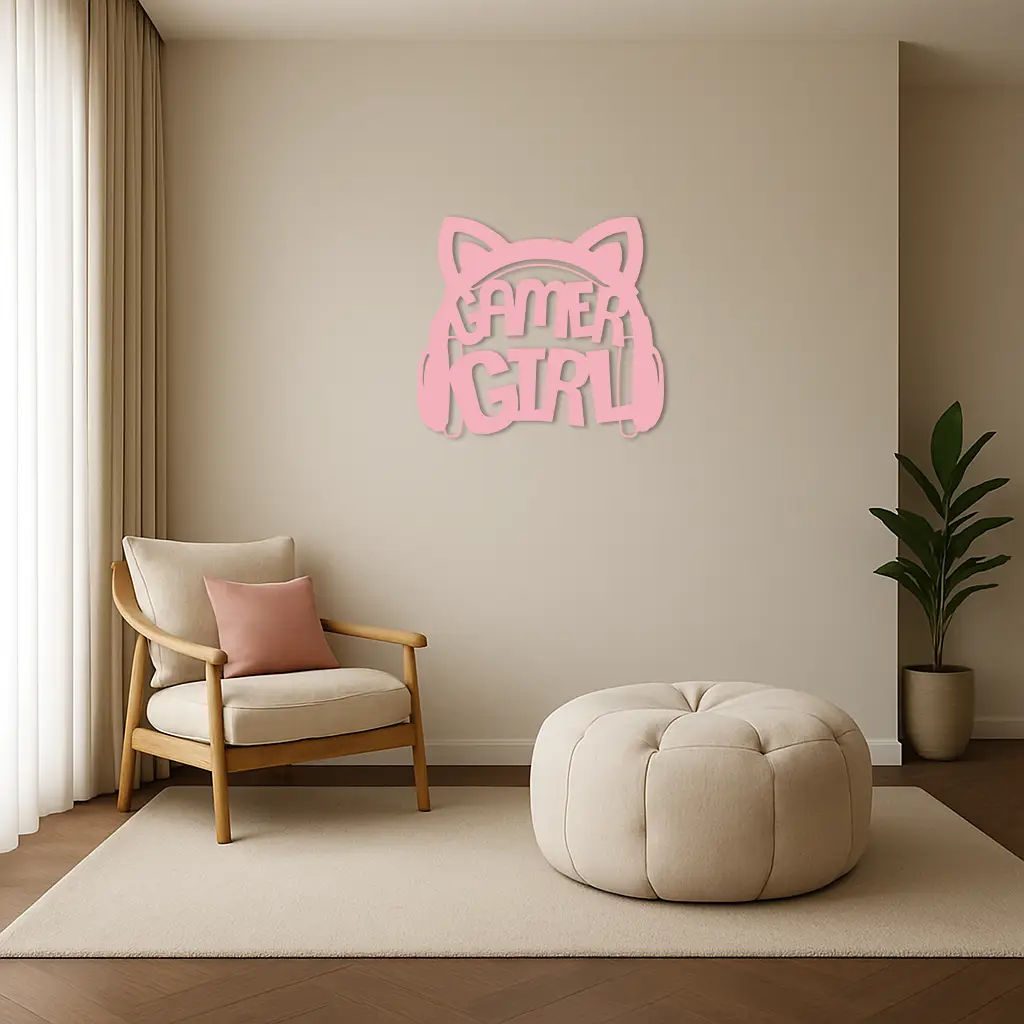 Pink Gamer Girl Metal Wall Art – Playful Gaming Headset Design - KAFGP010 by Enova Art