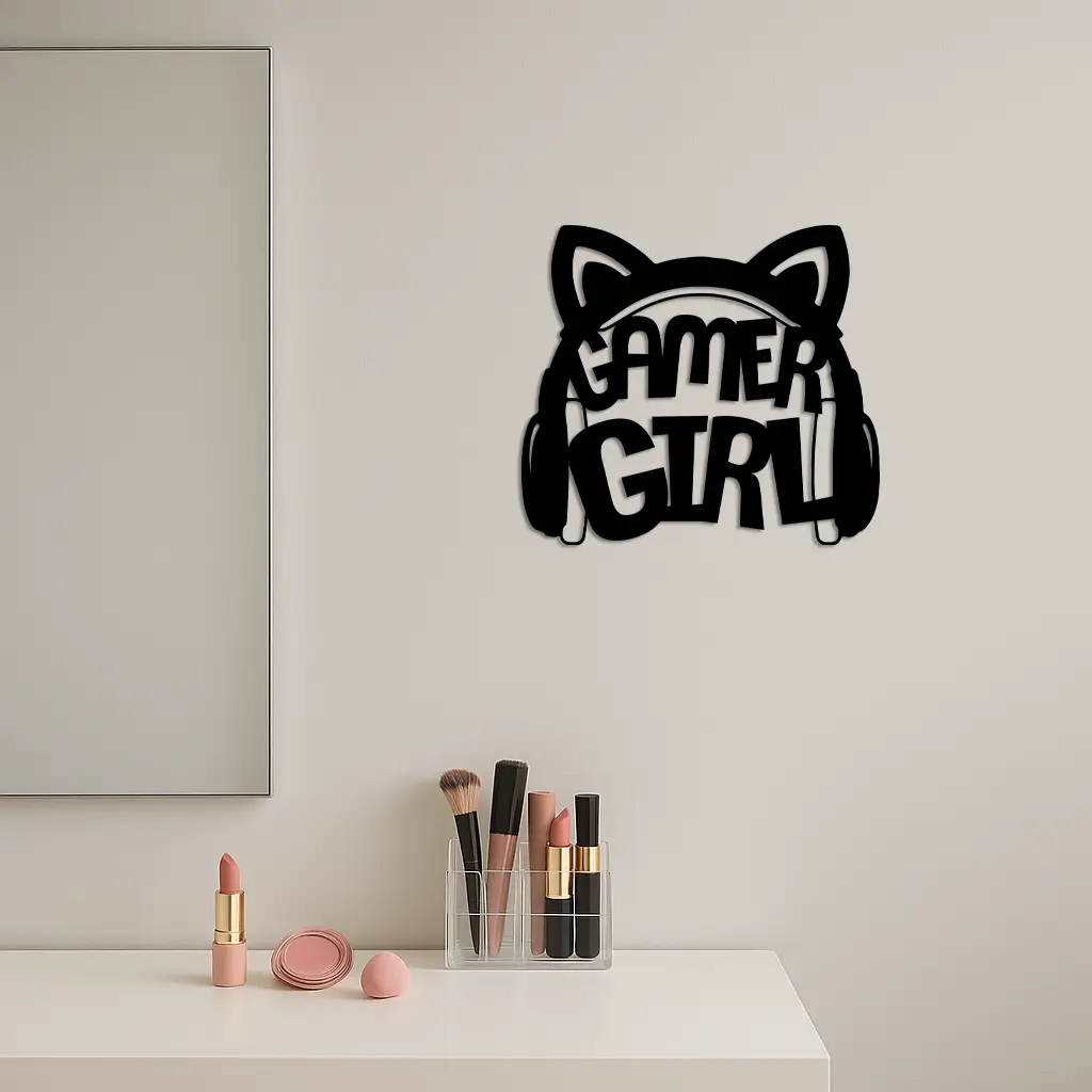 Pink Gamer Girl Metal Wall Art – Playful Gaming Headset Design - KAFGP010 by Enova Art