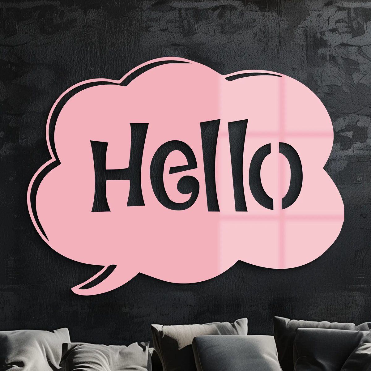 Pink Hello Speech Bubble Metal Wall Art – Playful Greeting Sign - KAFGP011 by Enova Art
