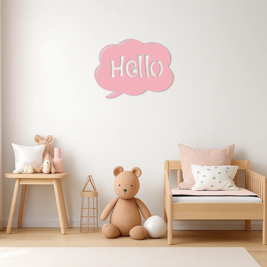 Pink Hello Speech Bubble Metal Wall Art – Playful Greeting Sign - KAFGP011 by Enova Art