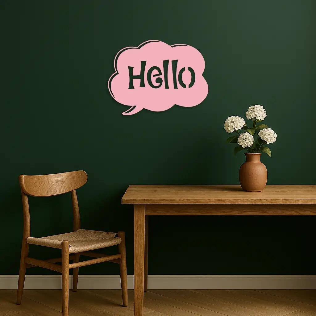 Pink Hello Speech Bubble Metal Wall Art – Playful Greeting Sign - KAFGP011 by Enova Art