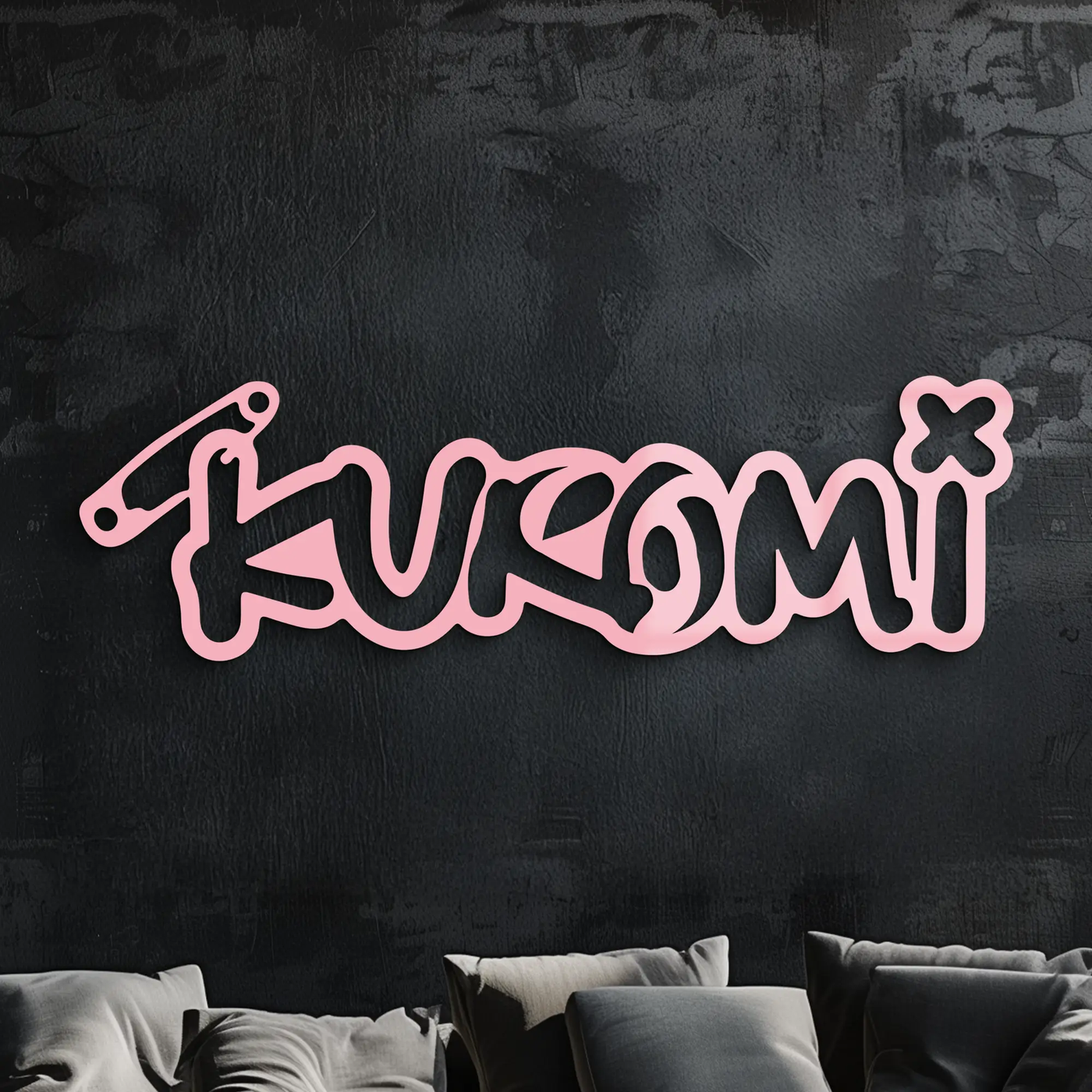 Pink Kuromi Metal Wall Art – Playful Character Typography Decor - KAFGP012 by Enova Art