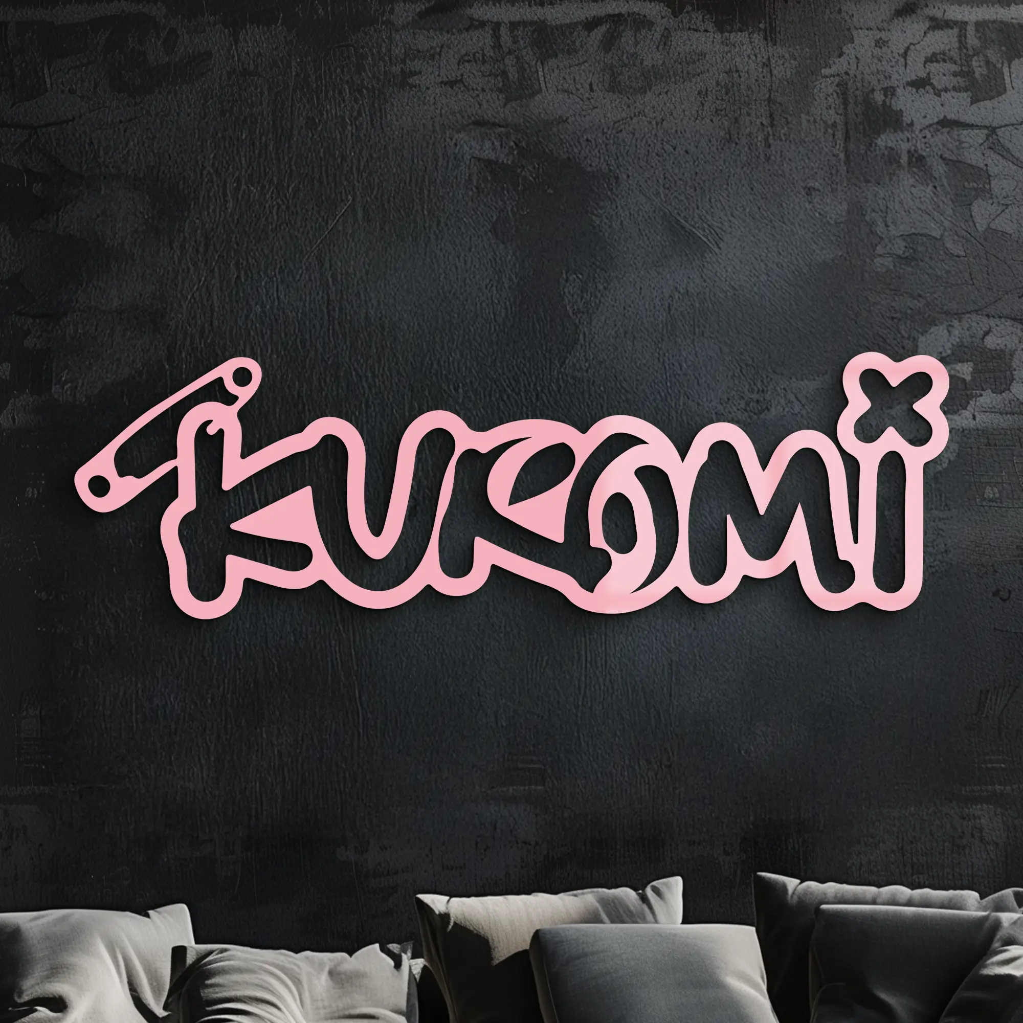 Pink Kuromi Metal Wall Art – Playful Character Typography Decor - KAFGP012 by Enova Art