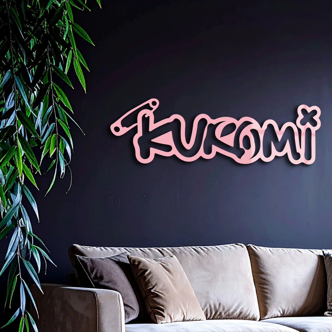 Pink Kuromi Metal Wall Art – Playful Character Typography Decor - KAFGP012 by Enova Art