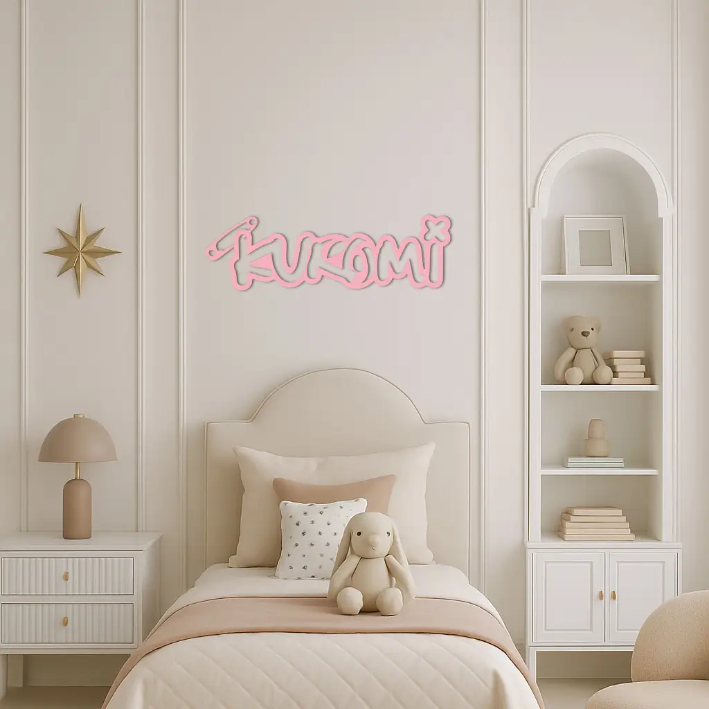 Pink Kuromi Metal Wall Art – Playful Character Typography Decor - KAFGP012 by Enova Art