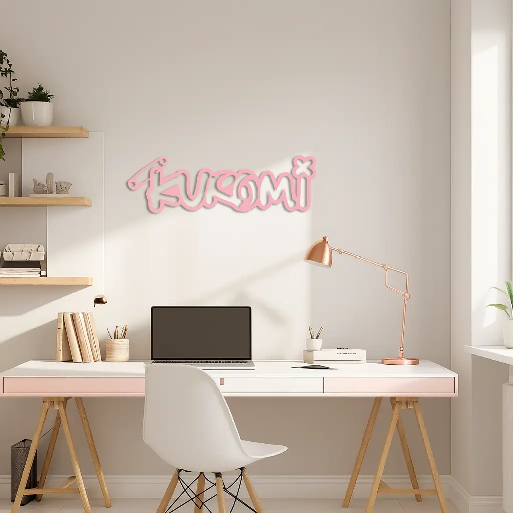 Pink Kuromi Metal Wall Art – Playful Character Typography Decor - KAFGP012 by Enova Art