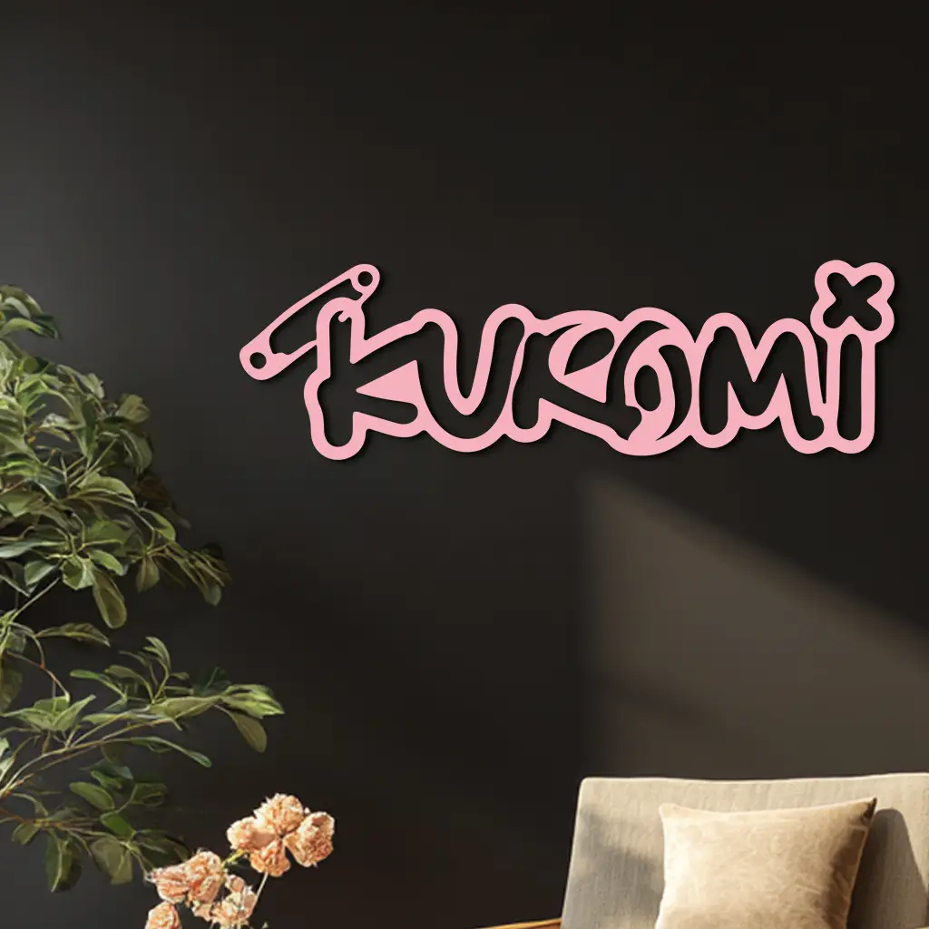 Pink Kuromi Metal Wall Art – Playful Character Typography Decor - KAFGP012 by Enova Art