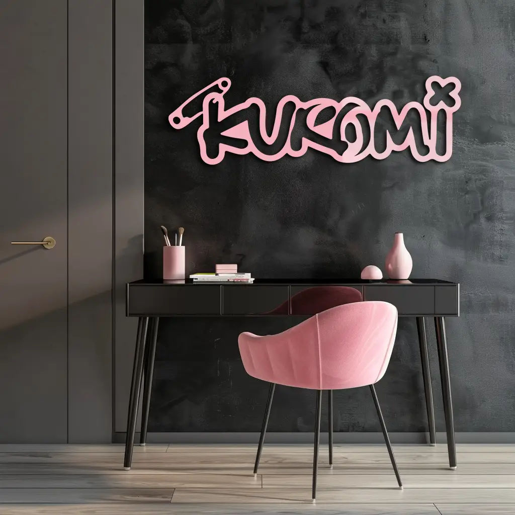 Pink Kuromi Metal Wall Art – Playful Character Typography Decor - KAFGP012 by Enova Art