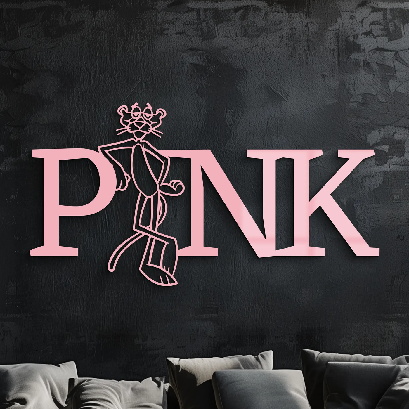 Pink Panther Metal Wall Art – Iconic Character with PINK Typography - KAFGP013 by Enova Art