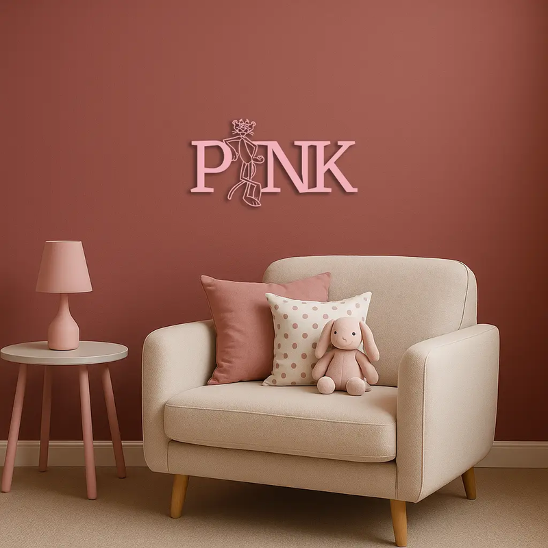 Pink Panther Metal Wall Art – Iconic Character with PINK Typography - KAFGP013 by Enova Art