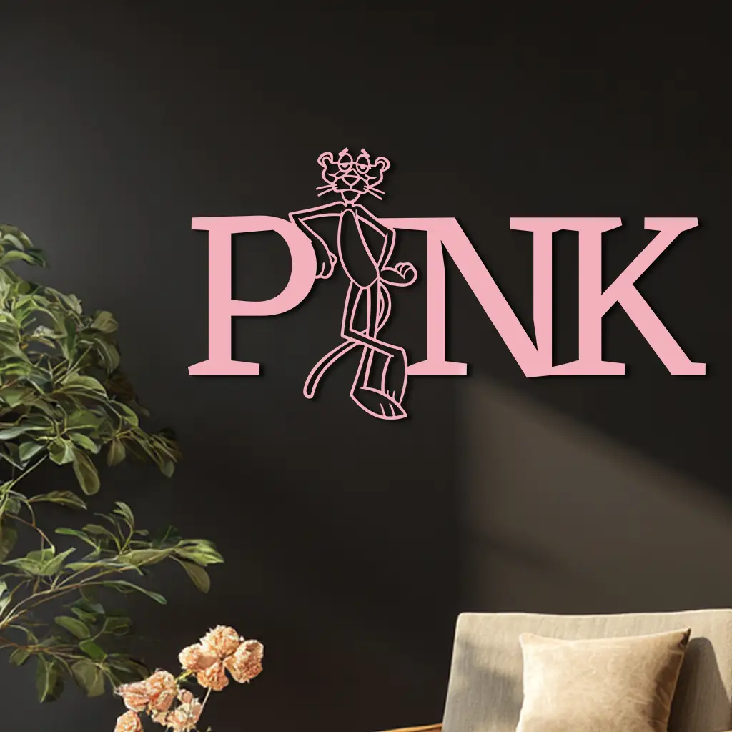 Pink Panther Metal Wall Art – Iconic Character with PINK Typography - KAFGP013 by Enova Art