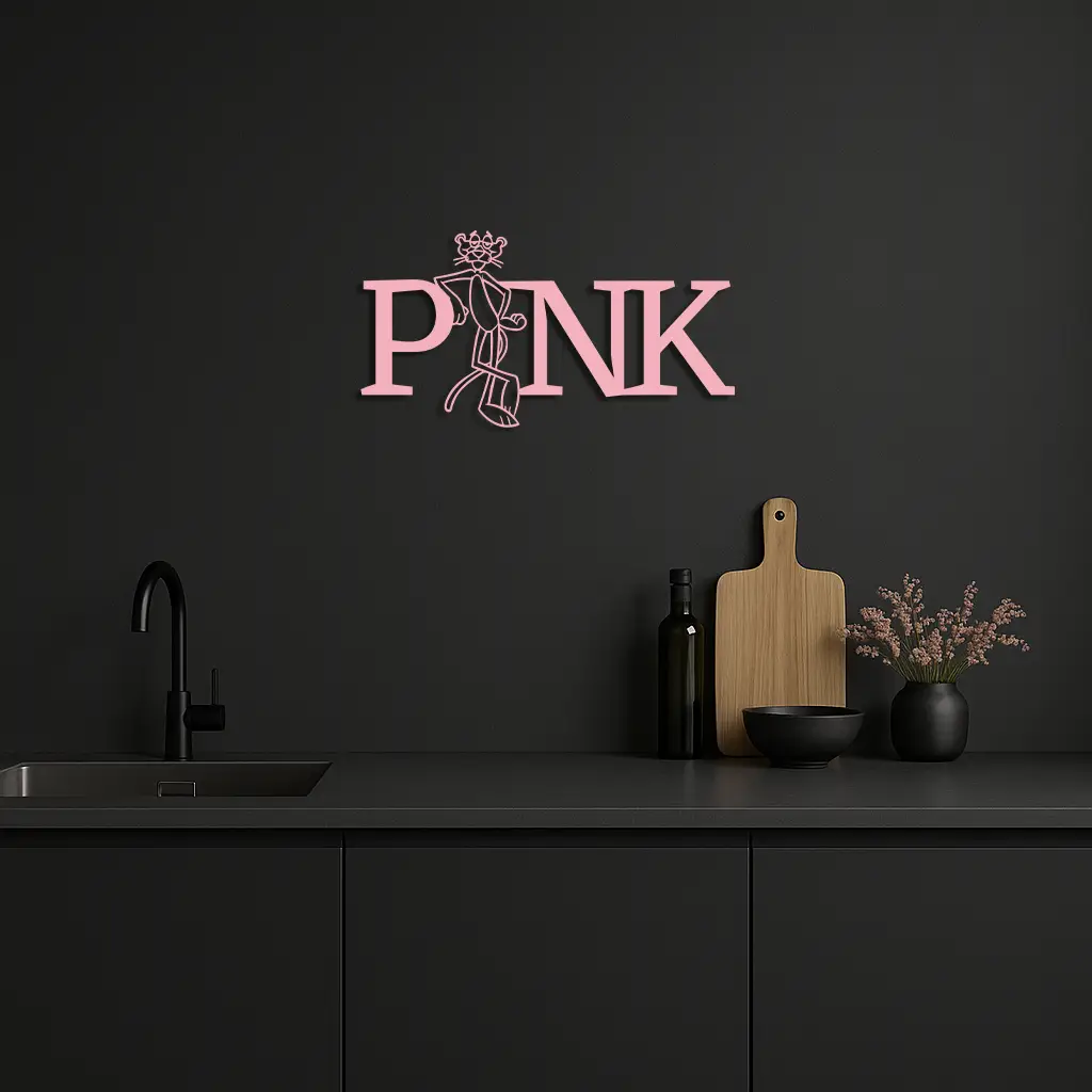 Pink Panther Metal Wall Art – Iconic Character with PINK Typography - KAFGP013 by Enova Art