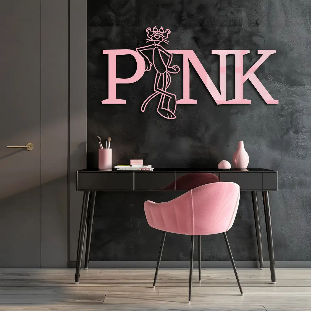 Pink Panther Metal Wall Art – Iconic Character with PINK Typography - KAFGP013 by Enova Art