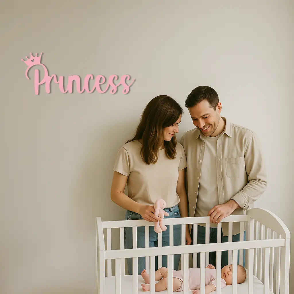 Pink Princess Metal Wall Art – Elegant Typography Silhouette Decor - KAFGP014 by Enova Art