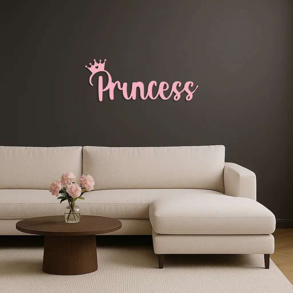 Pink Princess Metal Wall Art – Elegant Typography Silhouette Decor - KAFGP014 by Enova Art
