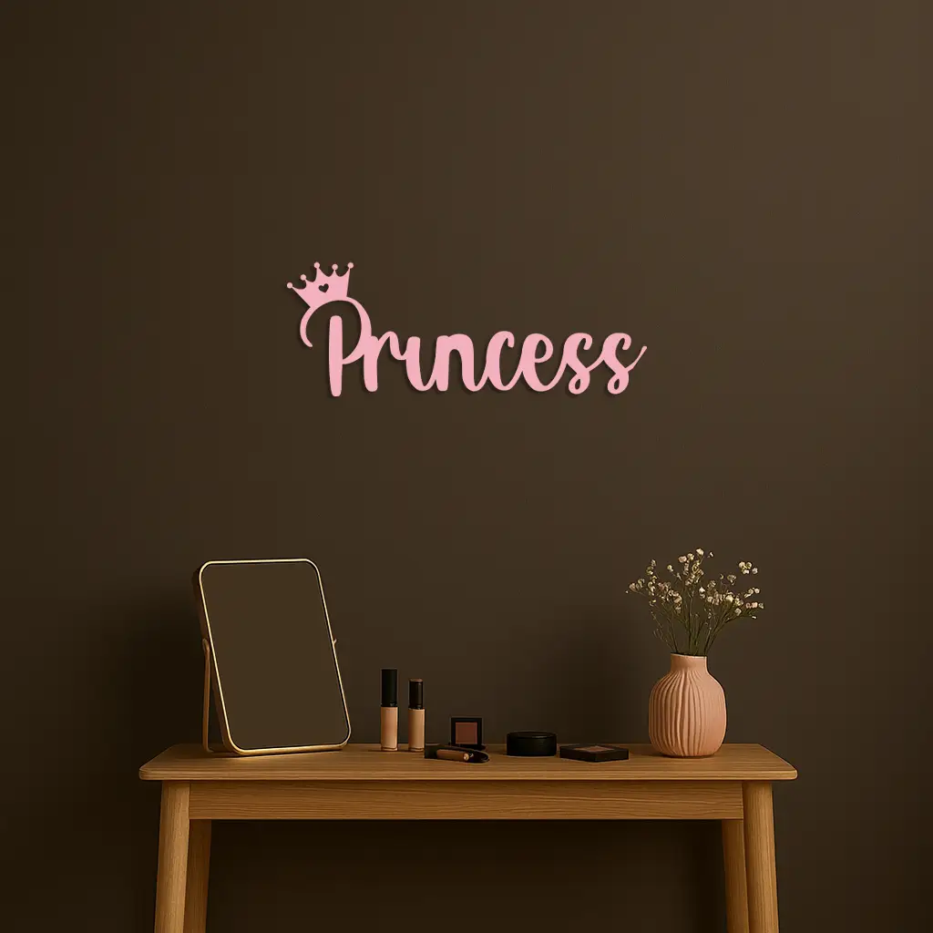 Pink Princess Metal Wall Art – Elegant Typography Silhouette Decor - KAFGP014 by Enova Art