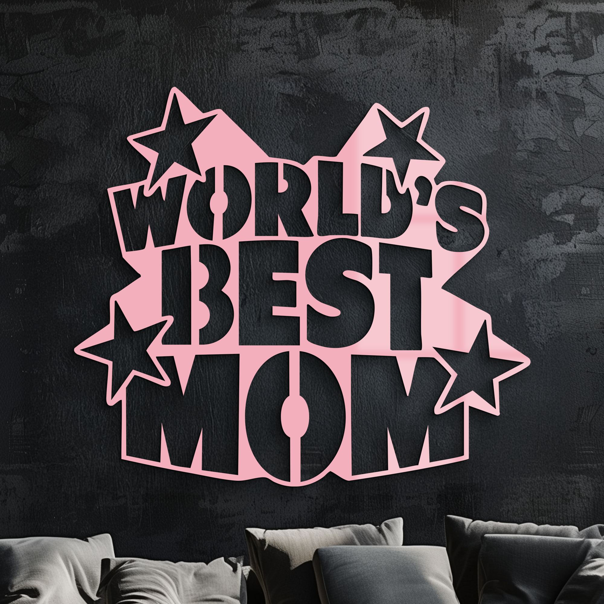 Pink World’s Best Mom Metal Wall Art – Star Design Mother’s Day Gift - KAFGP015 by Enova Art