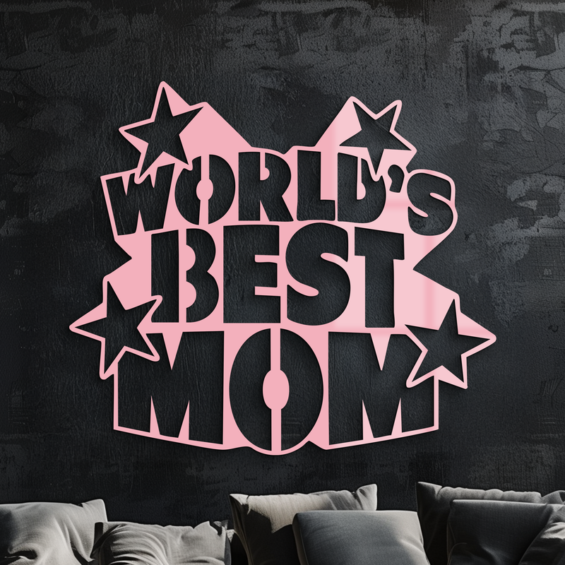 Pink World’s Best Mom Metal Wall Art – Star Design Mother’s Day Gift - KAFGP015 by Enova Art