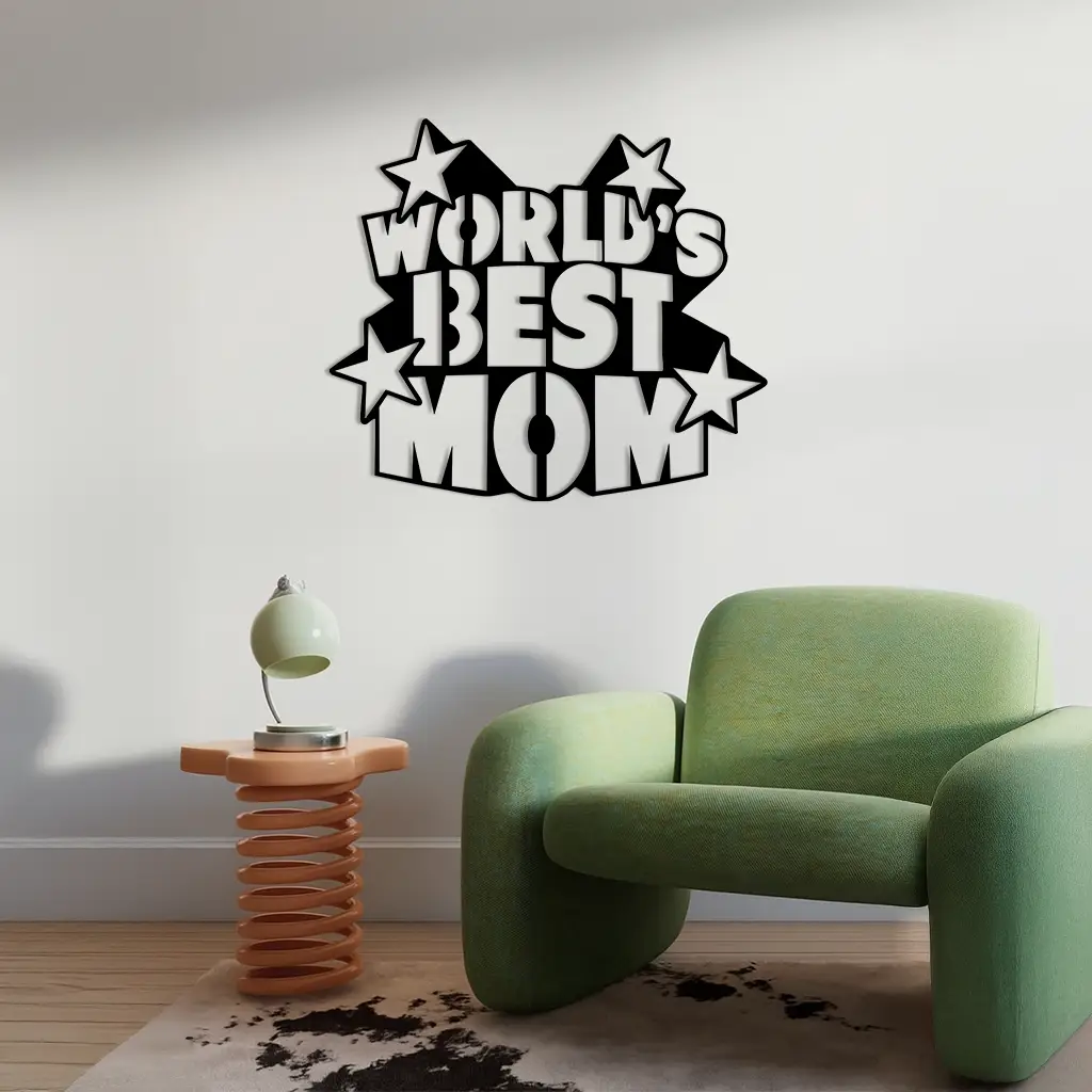 Pink World’s Best Mom Metal Wall Art – Star Design Mother’s Day Gift - KAFGP015 by Enova Art