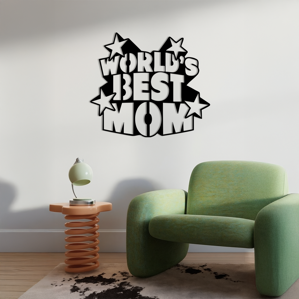 Pink World’s Best Mom Metal Wall Art – Star Design Mother’s Day Gift - KAFGP015 by Enova Art