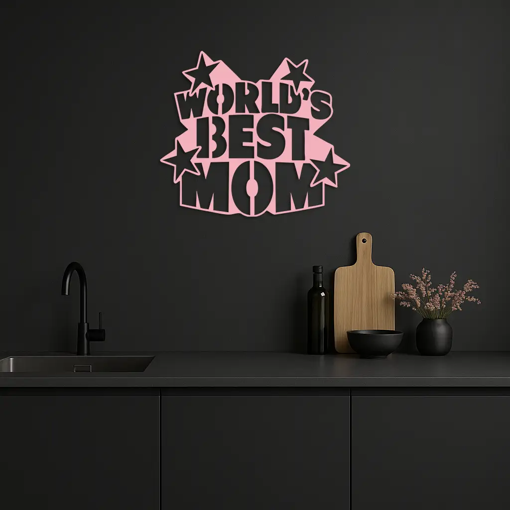 Pink World’s Best Mom Metal Wall Art – Star Design Mother’s Day Gift - KAFGP015 by Enova Art