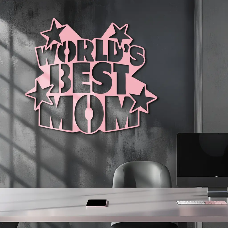 Pink World’s Best Mom Metal Wall Art – Star Design Mother’s Day Gift - KAFGP015 by Enova Art
