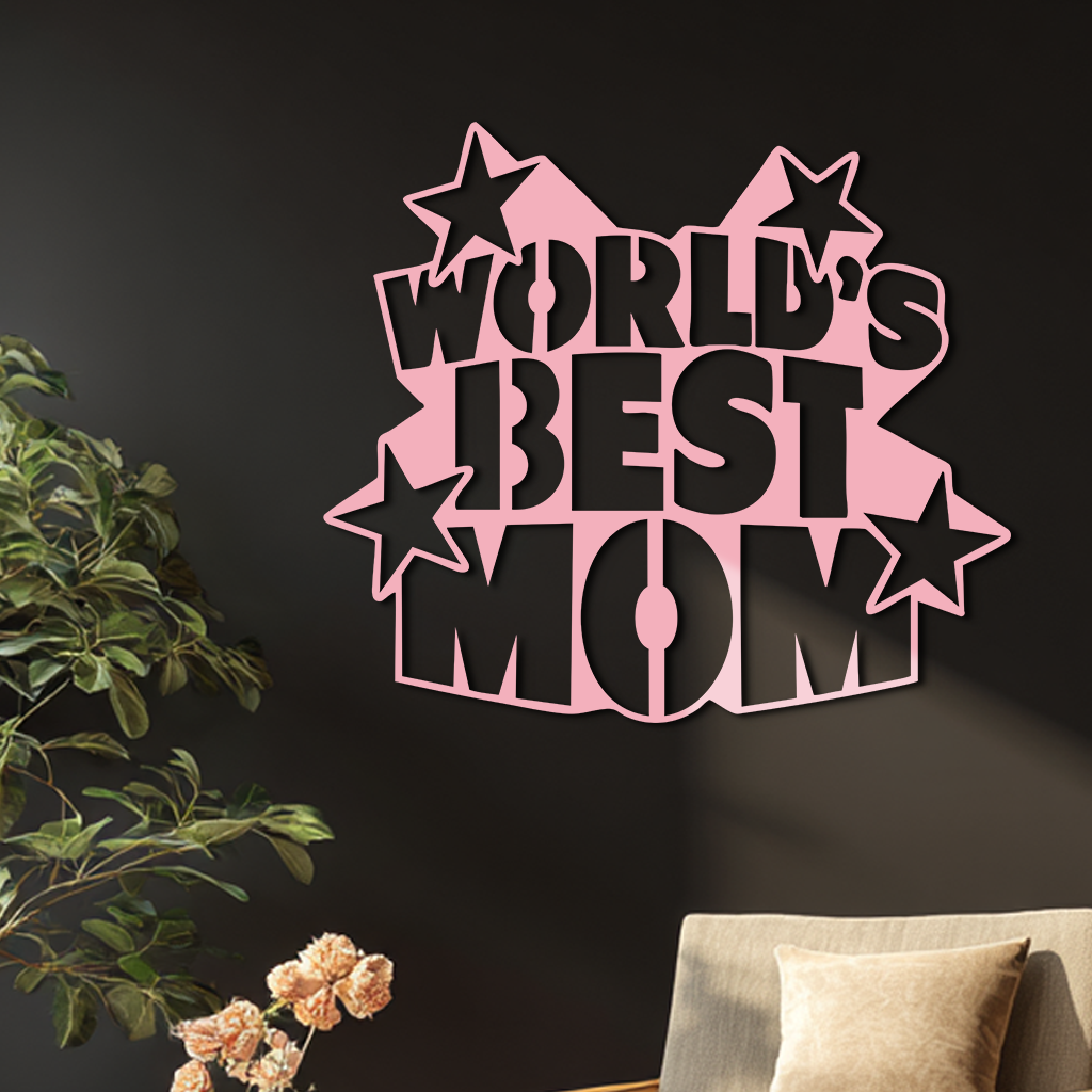 Pink World’s Best Mom Metal Wall Art – Star Design Mother’s Day Gift - KAFGP015 by Enova Art