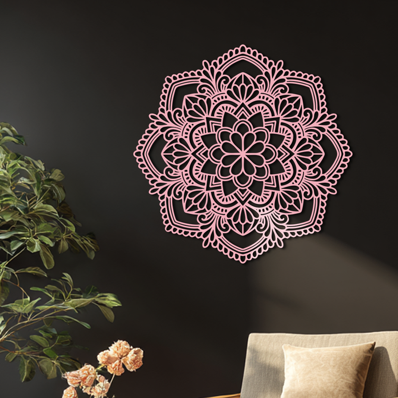 Pink Mandala Metal Wall Art – Intricate Bohemian Design - KAFGP016 by Enova Art