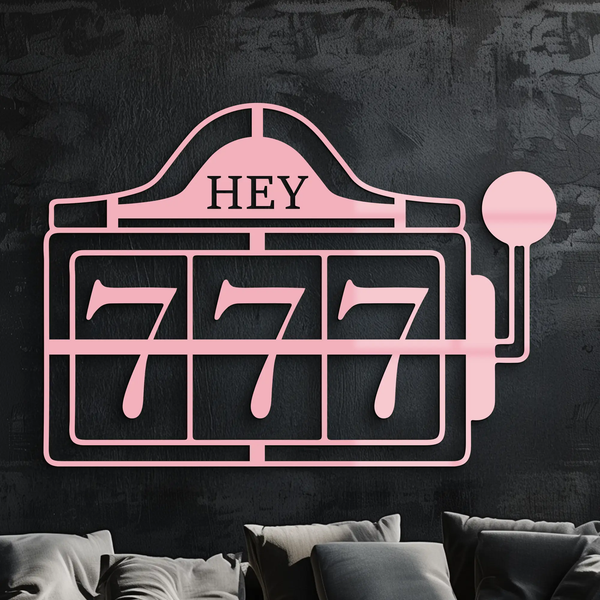 Pink 777 Metal Wall Art – Lucky Casino & Manifest Angel Number Decor - KAFGP017