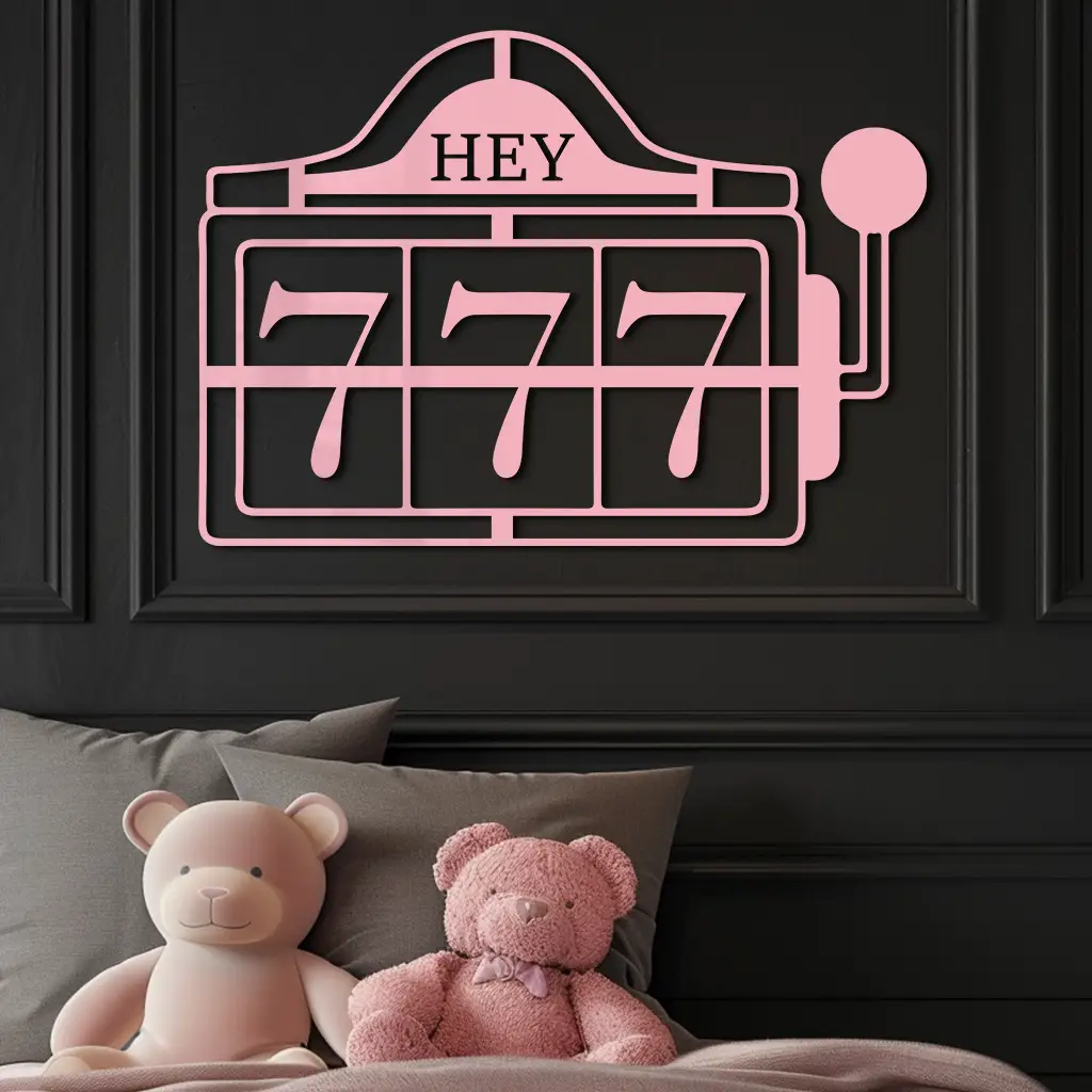 Pink 777 Metal Wall Art – Lucky Casino & Manifest Angel Number Decor - KAFGP017 by Enova Art