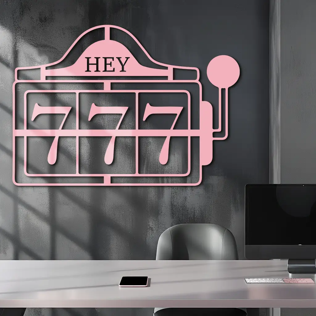 Pink 777 Metal Wall Art – Lucky Casino & Manifest Angel Number Decor - KAFGP017