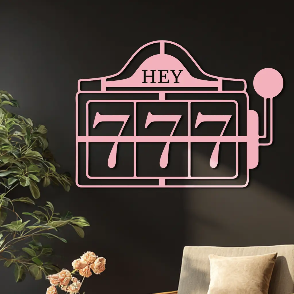 Pink 777 Metal Wall Art – Lucky Casino & Manifest Angel Number Decor - KAFGP017 by Enova Art