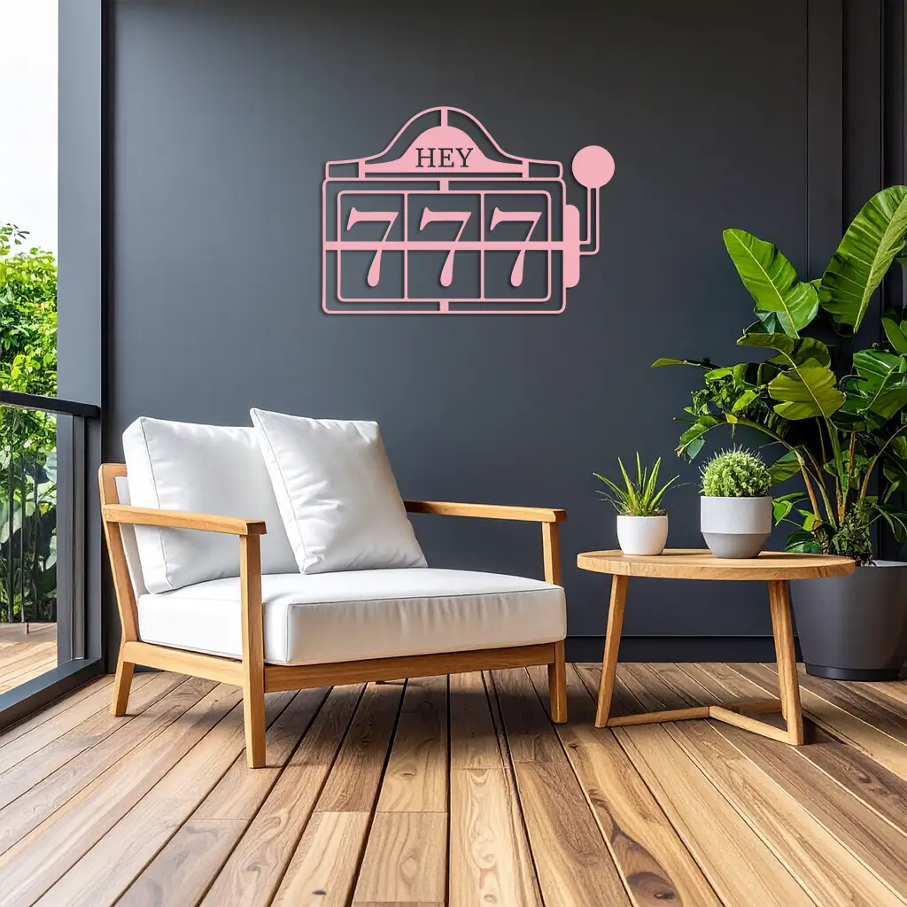 Pink 777 Metal Wall Art – Lucky Casino & Manifest Angel Number Decor - KAFGP017 by Enova Art