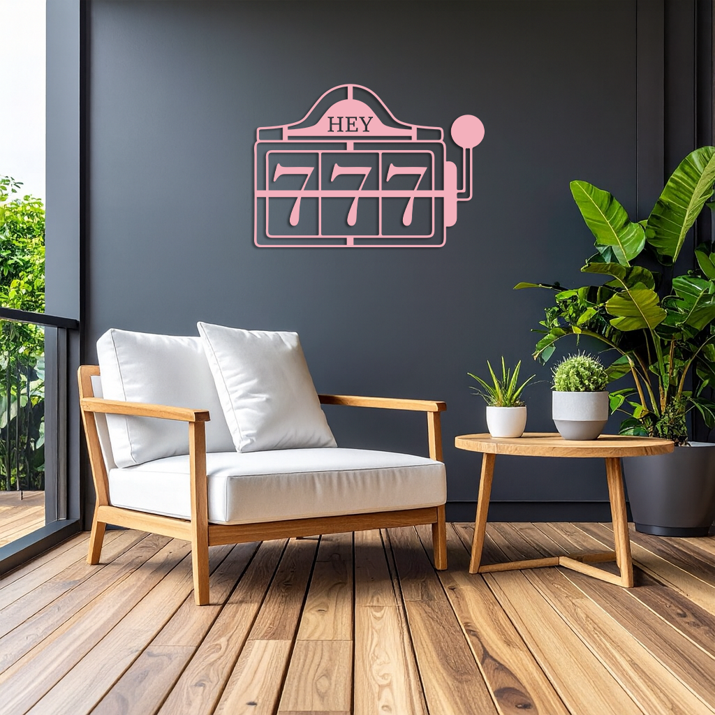 Pink 777 Metal Wall Art – Lucky Casino & Manifest Angel Number Decor - KAFGP017 by Enova Art