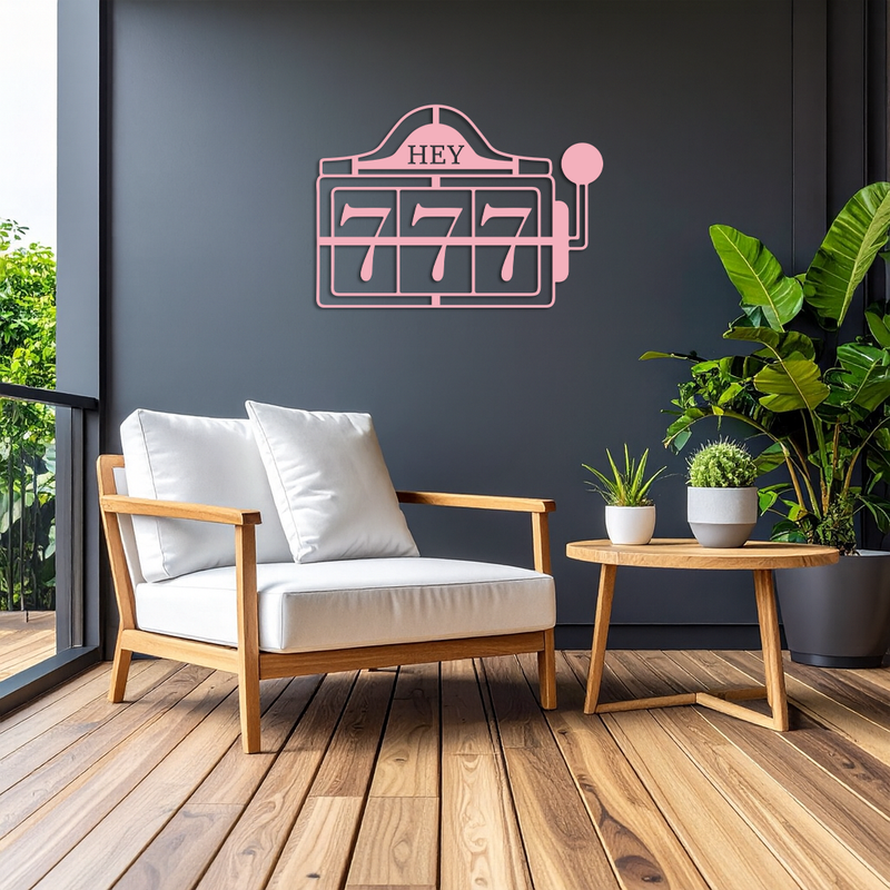 Pink 777 Metal Wall Art – Lucky Casino & Manifest Angel Number Decor - KAFGP017 by Enova Art