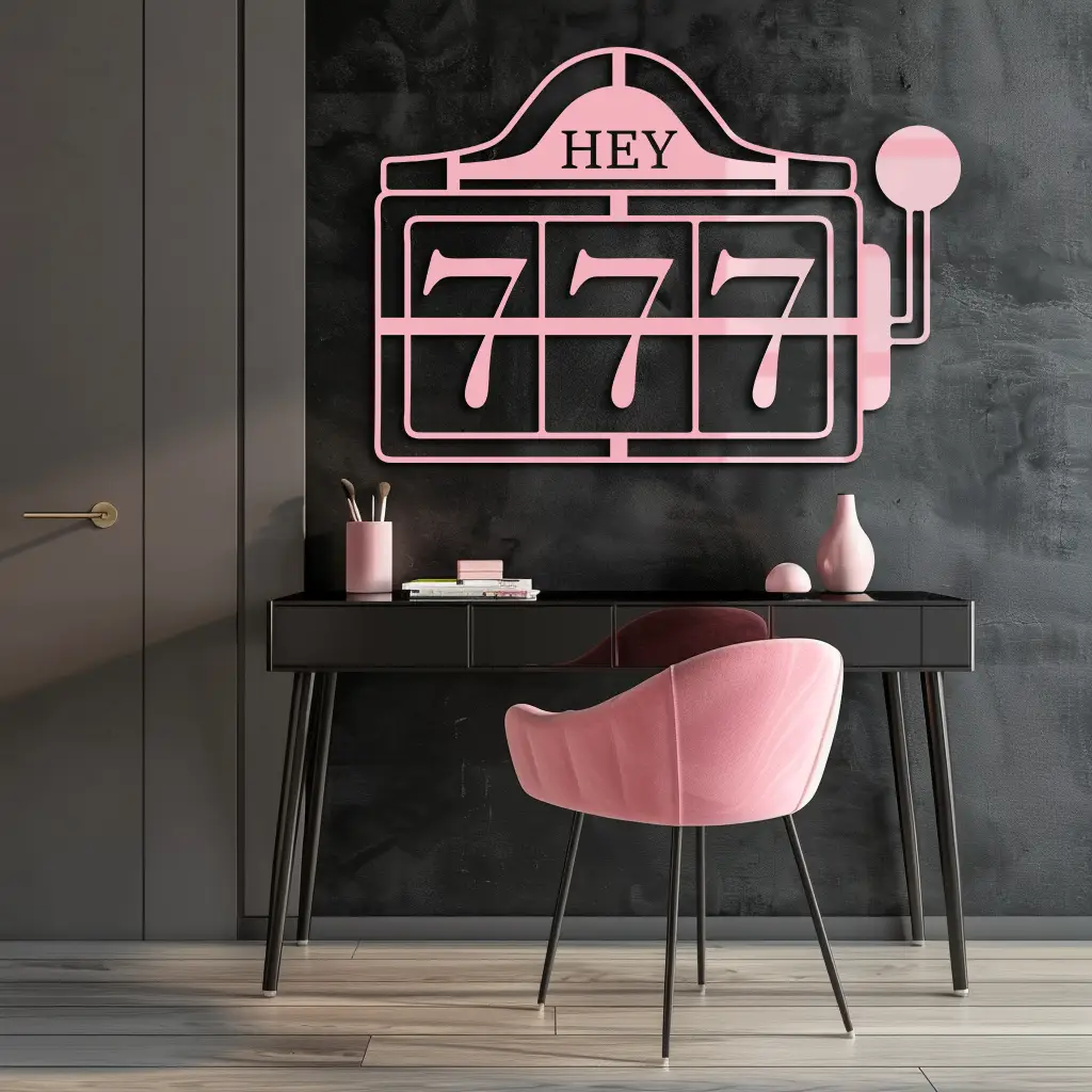 Pink 777 Metal Wall Art – Lucky Casino & Manifest Angel Number Decor - KAFGP017 by Enova Art
