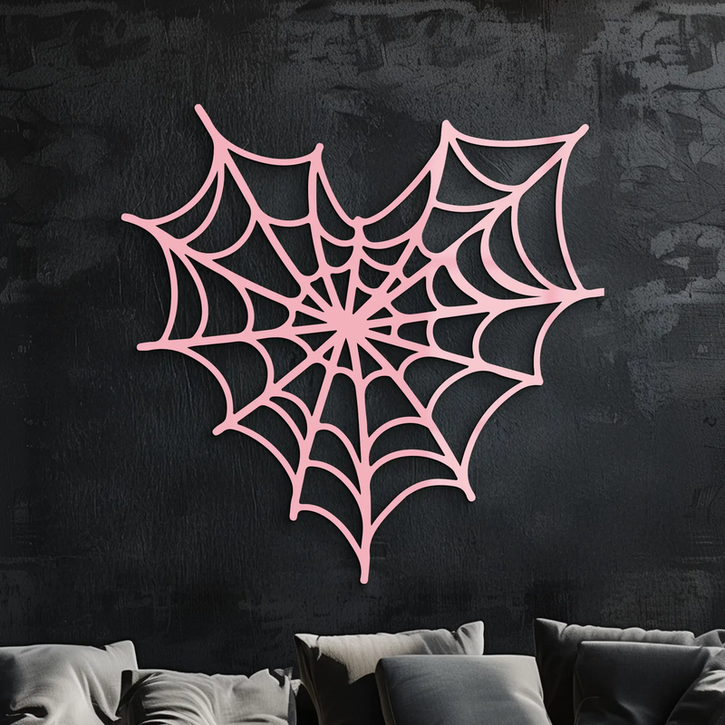 Pink Heart Spider Web Metal Wall Art – Gothic Romantic Decor - KAFGP018 by Enova Art