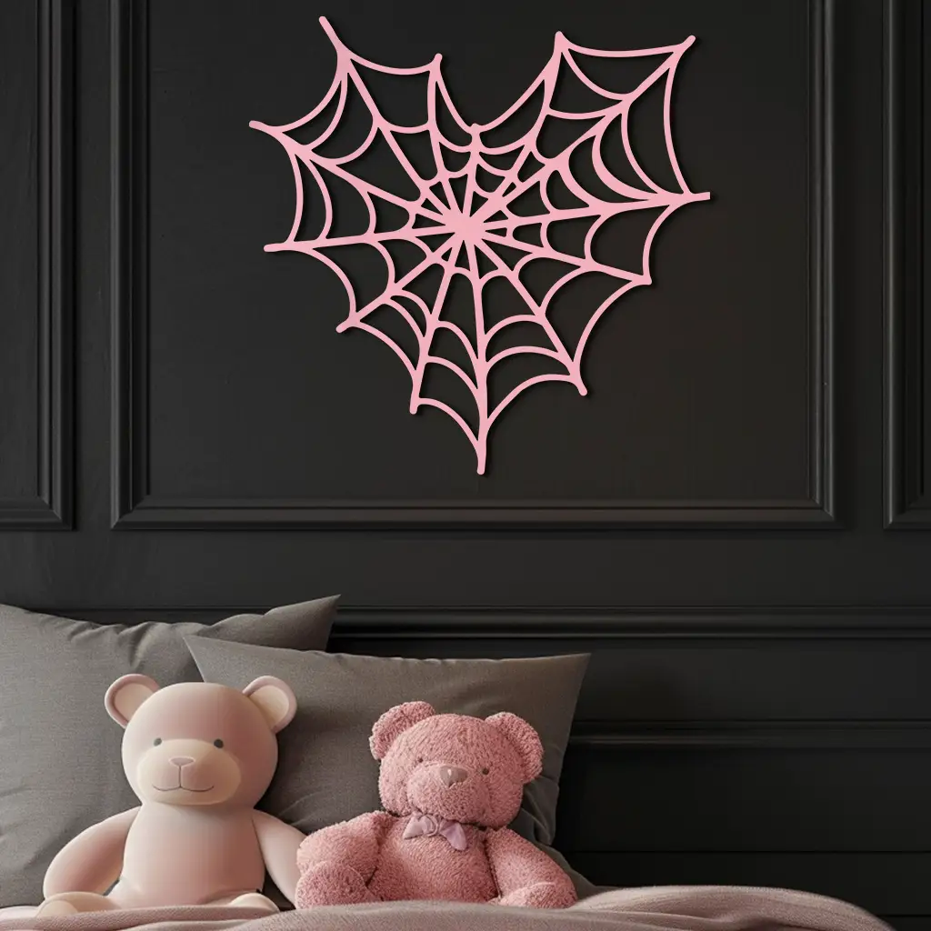 Pink Heart Spider Web Metal Wall Art – Gothic Romantic Decor - KAFGP018 by Enova Art