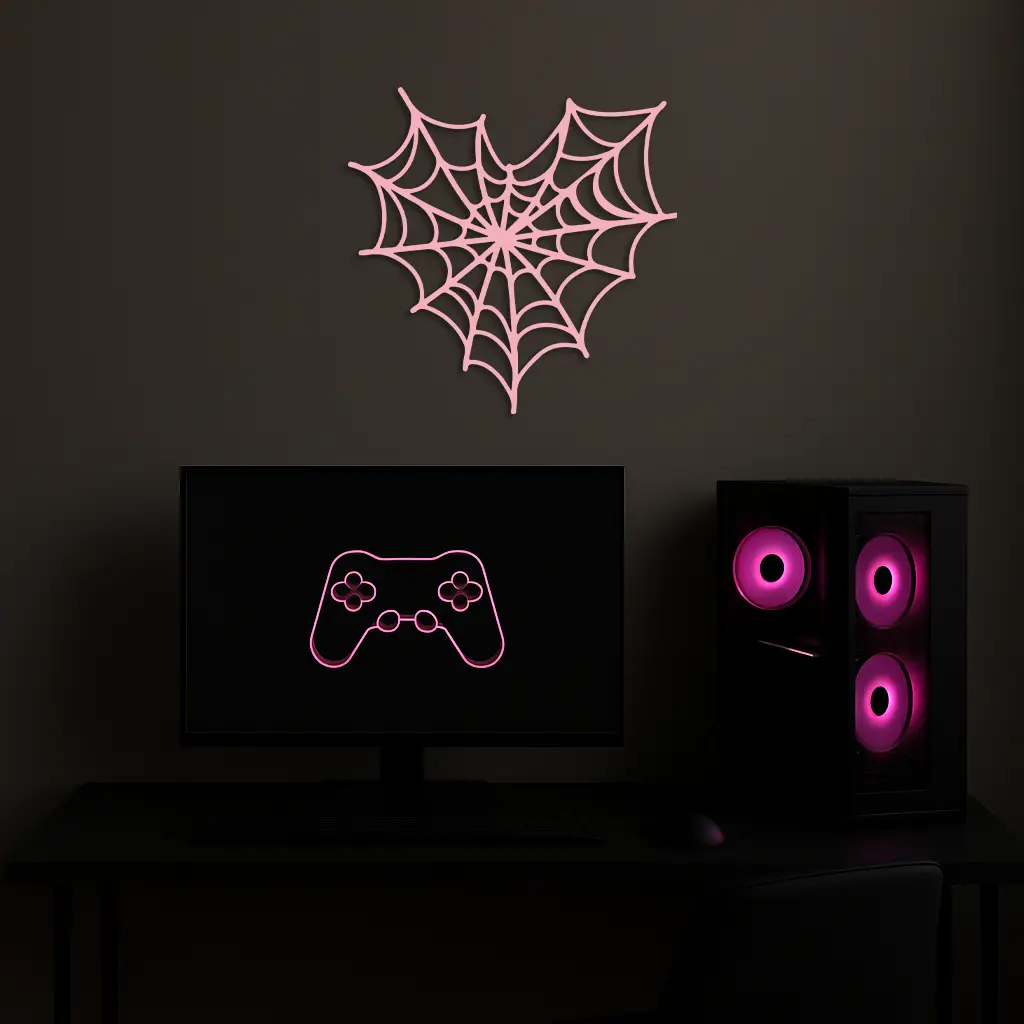 Pink Heart Spider Web Metal Wall Art – Gothic Romantic Decor - KAFGP018 by Enova Art