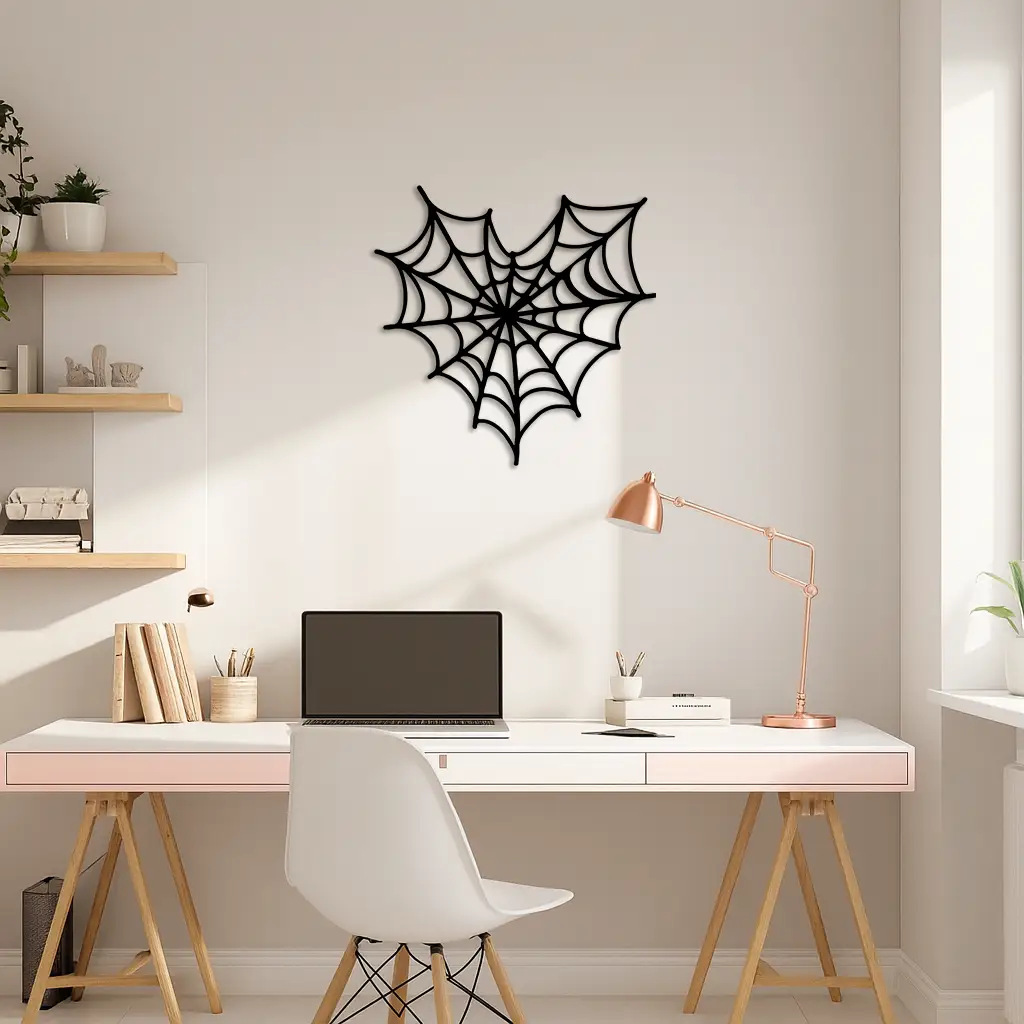 Pink Heart Spider Web Metal Wall Art – Gothic Romantic Decor - KAFGP018 by Enova Art